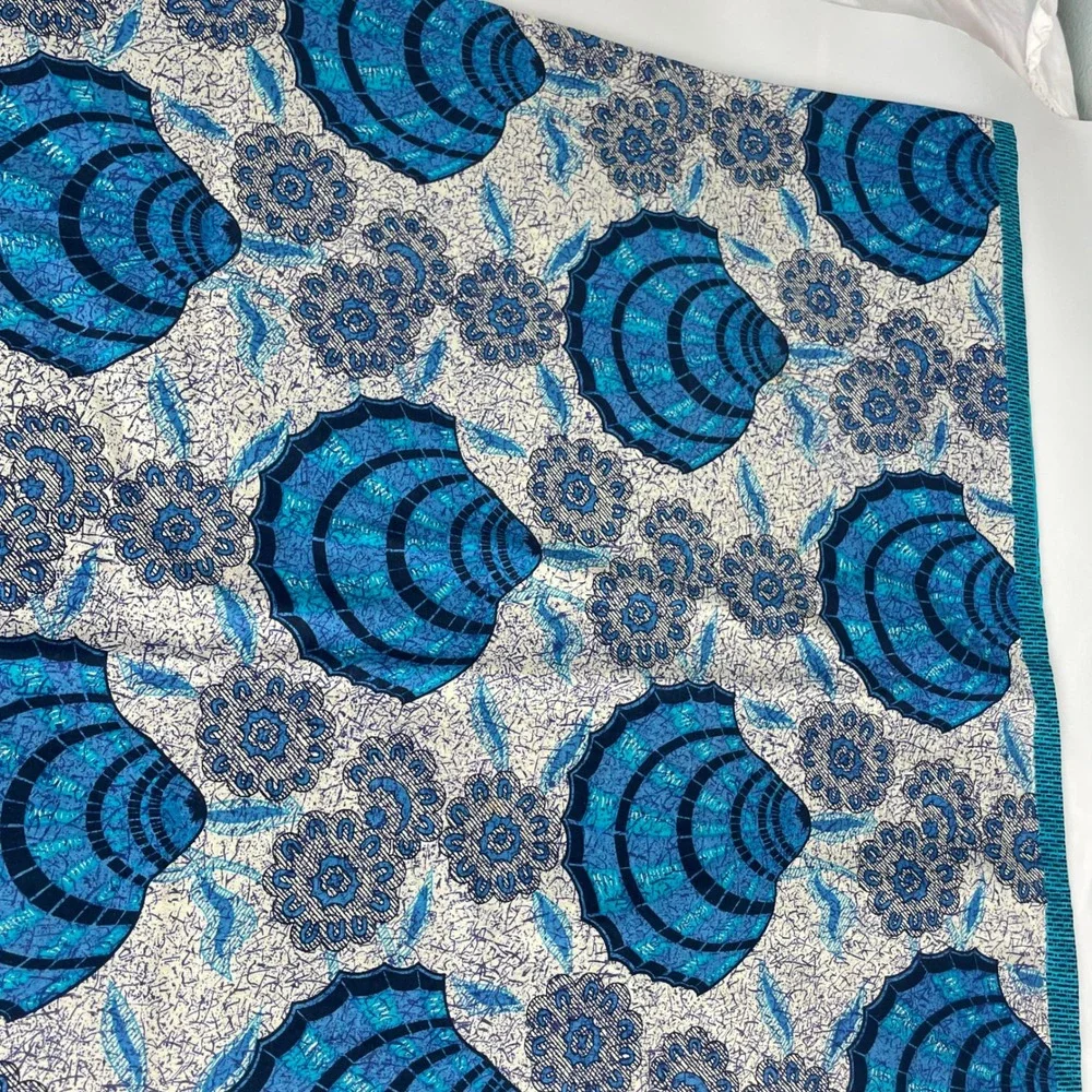Indonesian Batik Tablecloth Fabric Java Print Seashell Blue White Home Decor